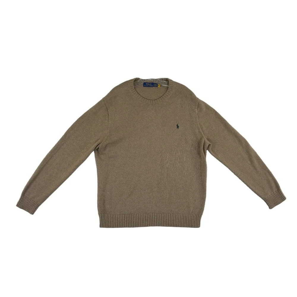 Polo Ralph Lauren Sweater 100% Cotton Men's Size XL‎ Tan Brown Cotton Crewneck
